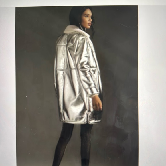 7 For All Mankind Metallic Longline silver shiny coat Size S - Picture 1 of 5